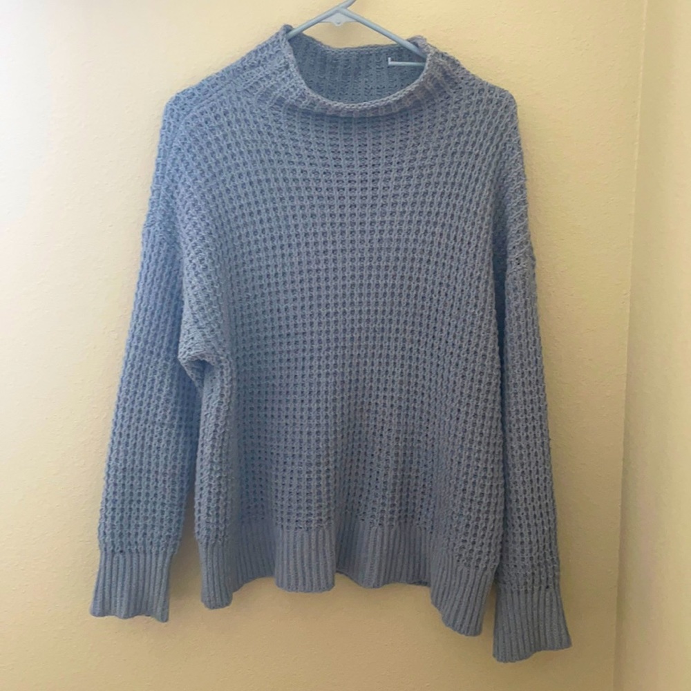 Mock neck greyish blue knit sweater